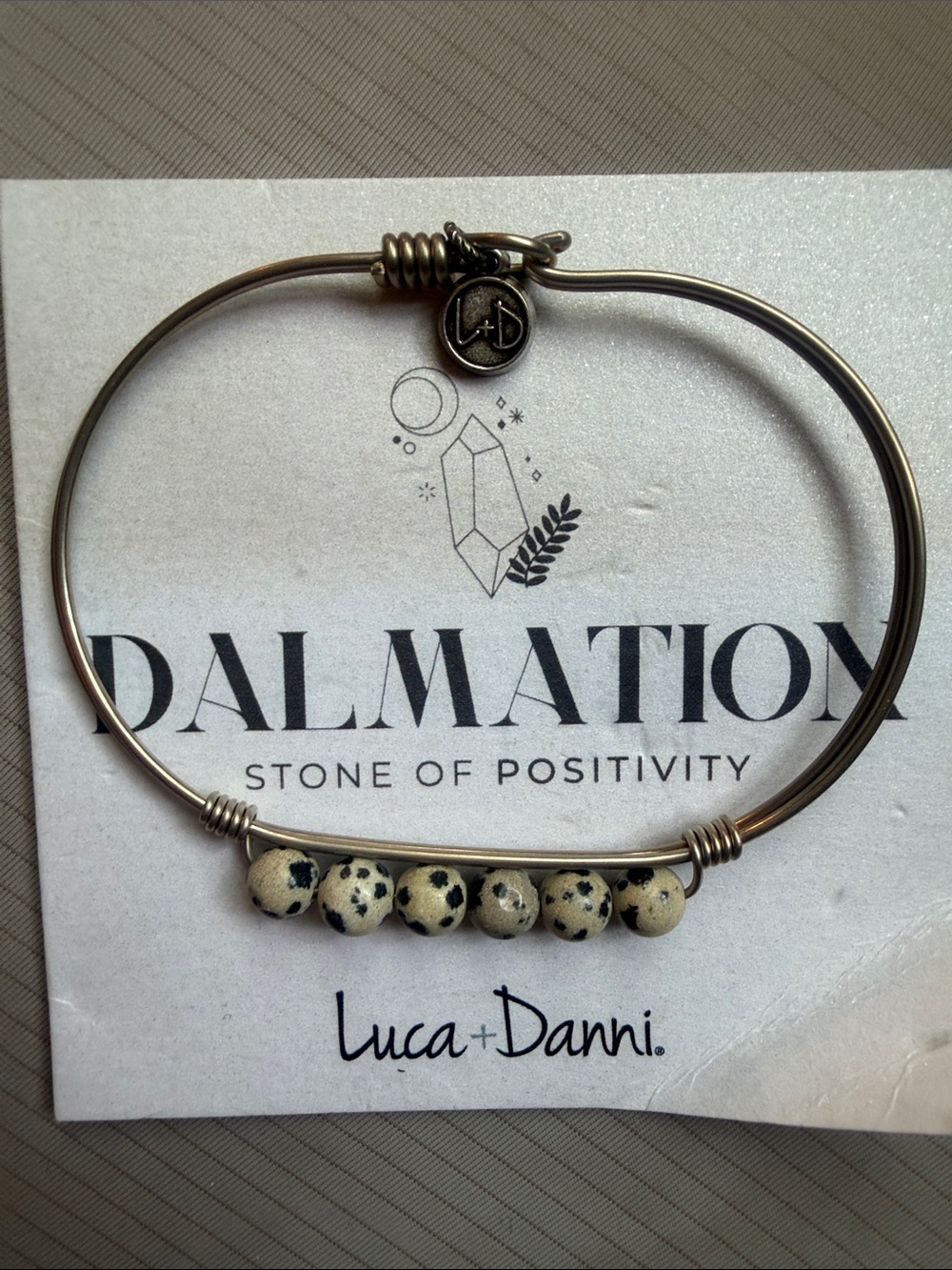 Luca + Danni Dalmatian Stone Bead Bangle - Cream & Black